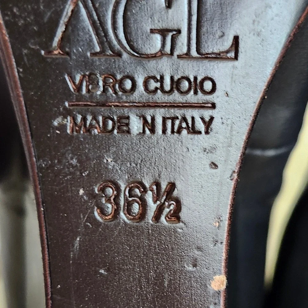 AGL Attilio Giusti Leombruni Wedge Pumps Women 36.5 Black Leather Patent Cap Toe